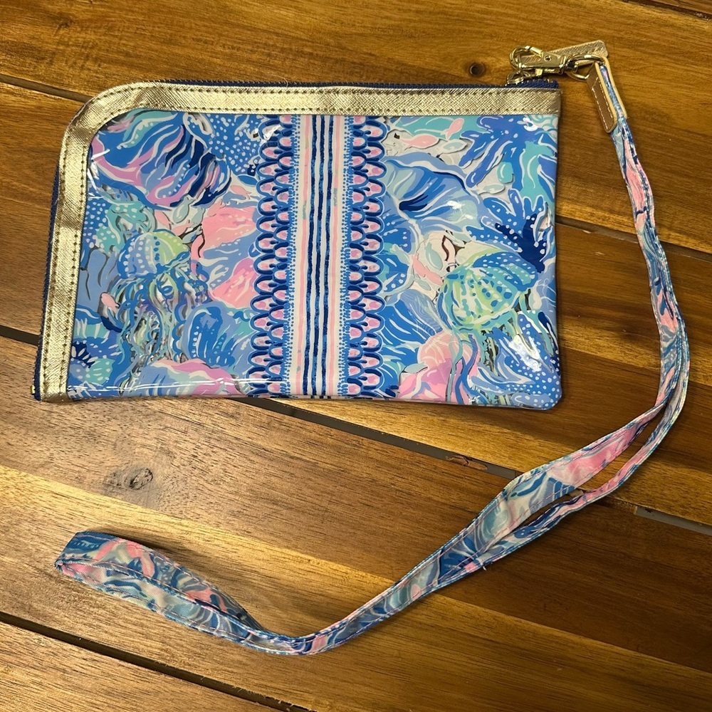 Lilly Pulitzer Pencil Pouch Tech Case Agenda Pack With Long Strap - Salt Water - Picture 2 of 4